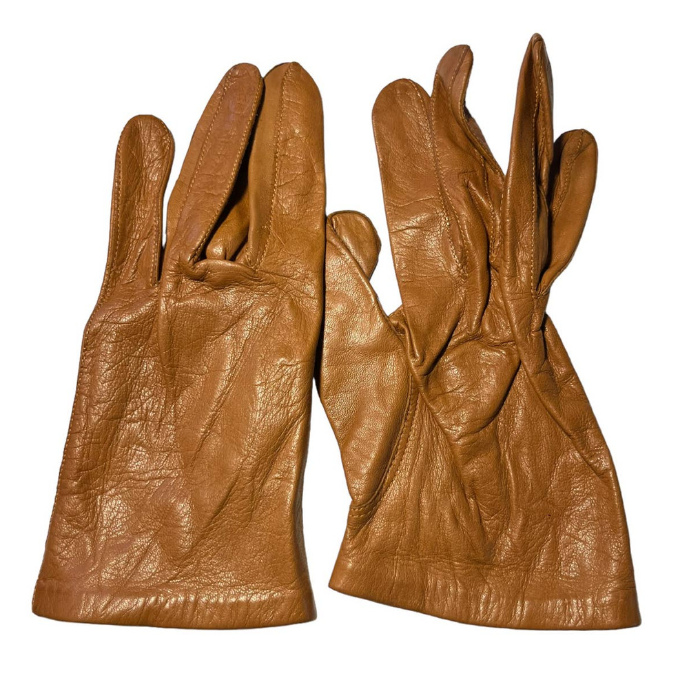 Vintage short Tan leather gloves size 7.5